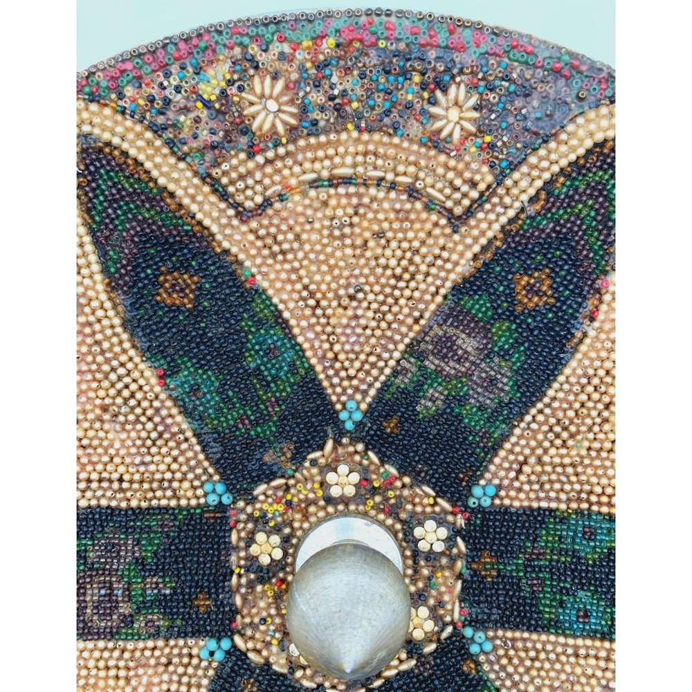 Vintage Beaded Tramp Art Bowl – Jeweled Mosaic, Spindle Handle, 1920s-1950s - Picture 10 of 16